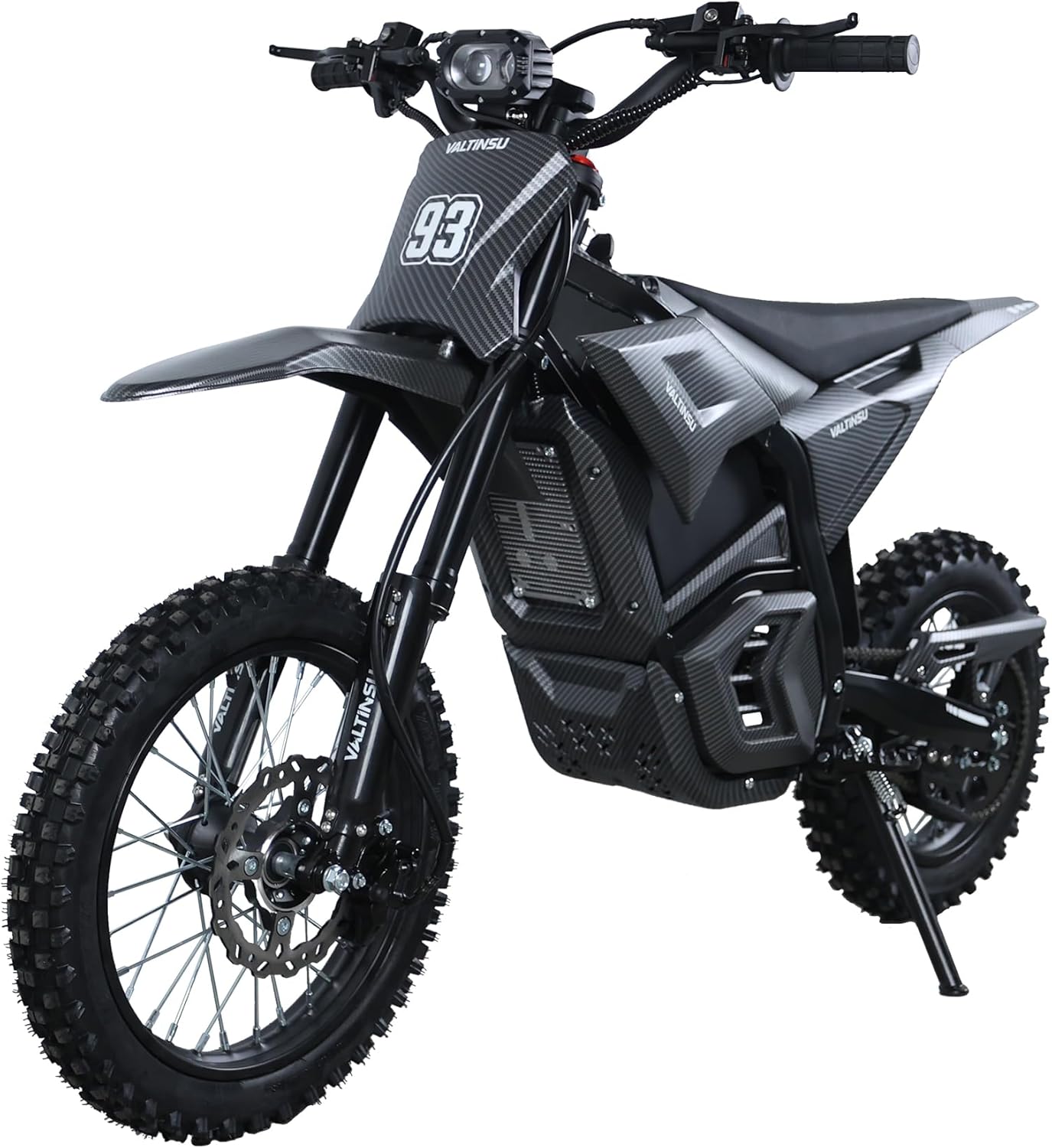 EM5 Electric Dirt Bike w/Light & Display, Off-Road Motorcycle 2600W 3 Speed Modes (Max 40MPH) 48V Range 53MI, 14"/12" Tires, Dual Suspension & Hydraulic Brakes Fit Age 13+, Carbon Fiber Style
