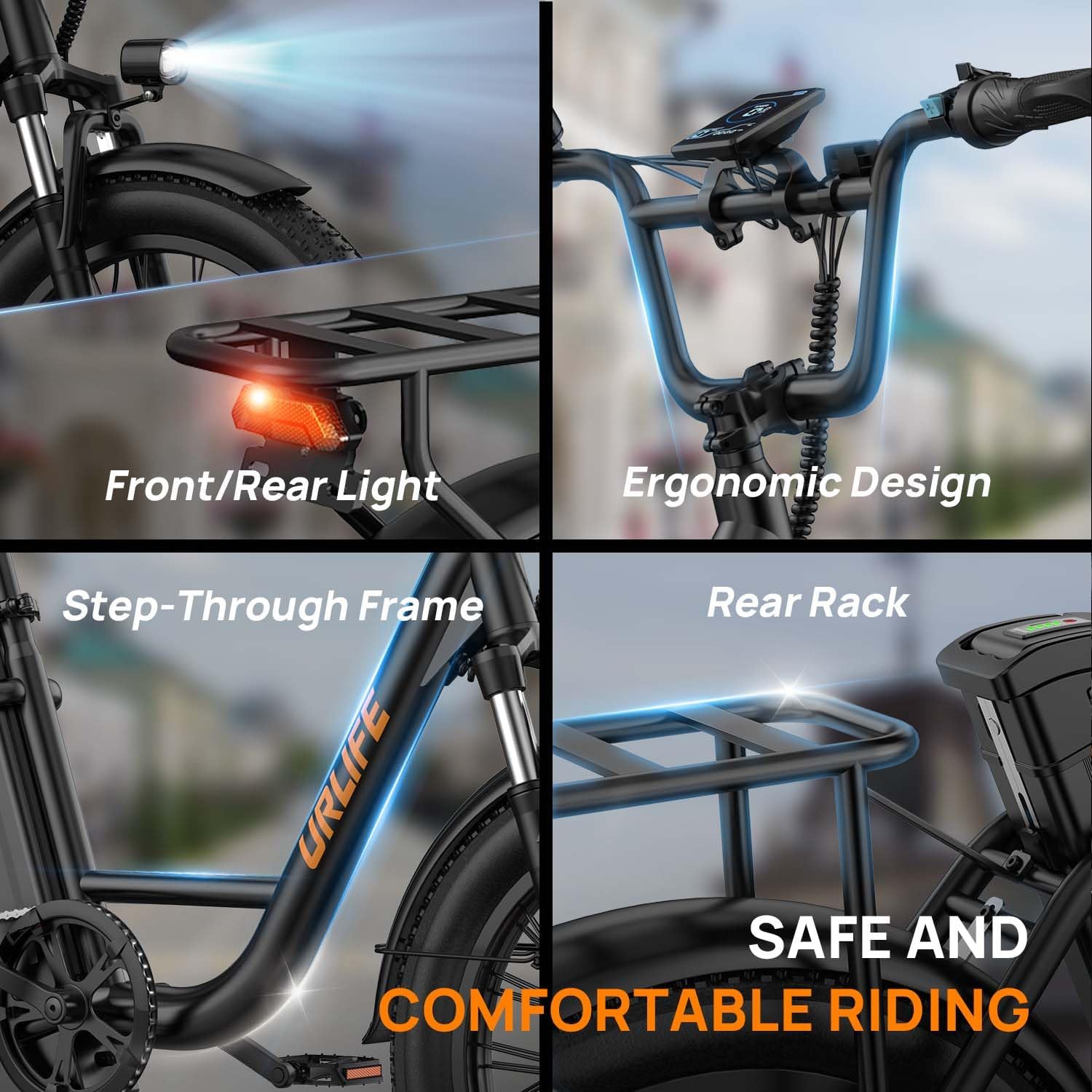 URLIFE Electric Bike for Adults, 1000W Peak Motor Ebike, 48V 13Ah Removable Battery, 28MPH,80 Miles Max, 20" Fat Tire Electric Bicycle with Colorful Display, All-Terrain E-Bike for Adults and Teens