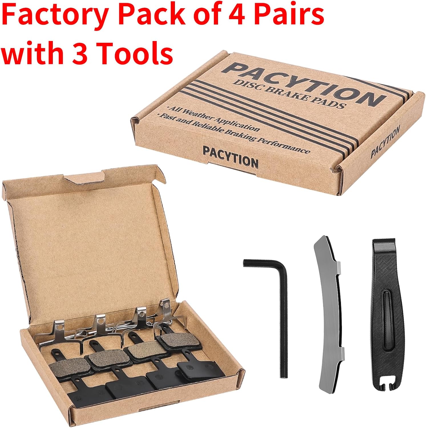 4 Pairs Bike Brake Pads,Bicycle Brake Pads with Installation Tools Compatible with Trp Tektro Shimano Brake Pads MT200 M355 M446 M315 M365,MTB Bike Disc Brake Pads Compatible with Ebike Brake Pads