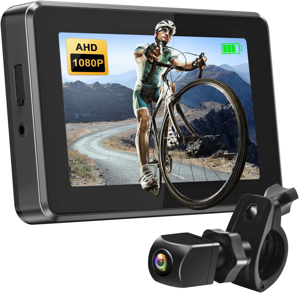 PARKVISION Bike Rear View Mirror, 1080P AHD Bicycle Rear View Camera with 4.3''Screen, 360°Rotatable Bracket, 5000mAh Battery Bike Handlebar Mirror with 110°Appropriate Angle for Most Bikes