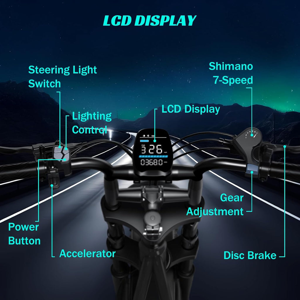 TST Electric Bike for Adults 1500W Peak 20" Fat Tire All-Terrain E-Bike 60/110 Miles 28MPH Electric Dirt Bike for Road Sand Mountain Snow - 48V 15/25AH Battery Powered Electric Motorcycle