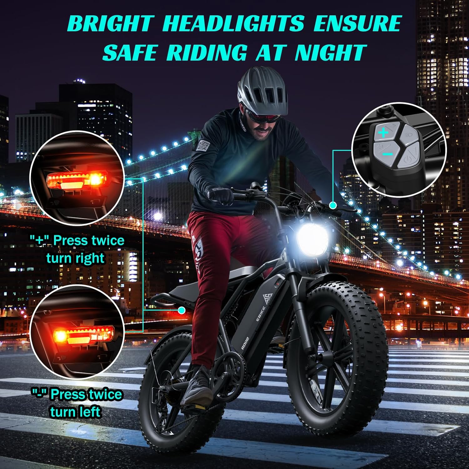TST Electric Bike for Adults 1500W Peak 20" Fat Tire All-Terrain E-Bike 60/110 Miles 28MPH Electric Dirt Bike for Road Sand Mountain Snow - 48V 15/25AH Battery Powered Electric Motorcycle