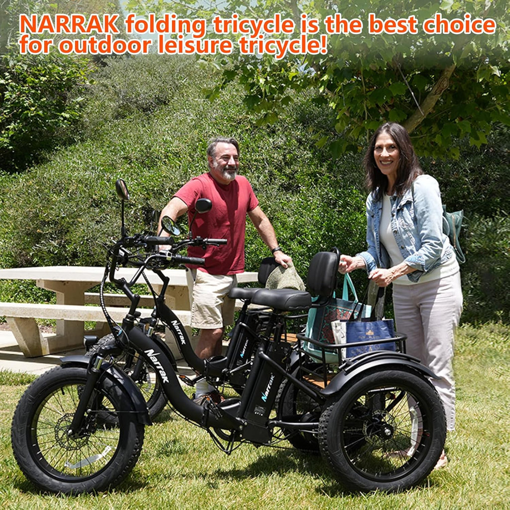 Electric Tricycle for Adults, 750W(Peak 1350W), 48V13Ah Ebike, 20"x4.0" Aluminum Folding Fat Tire 3 Wheel Electric Trike, Max 20MPH Hydraulic Brake, Rear Motor Differential
