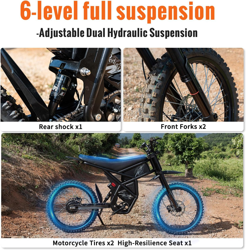 Upgraded Winter Ebike for Adults, 50MPH 60V 3000W / 37MPH 48V 2400W Eectric Dirt Bike, 36.4AH Dual Battery Dirtbike Up to 85 Miles, 25" Motorcycle Tire, UL2849 All Terrain E Bike Full Suspension