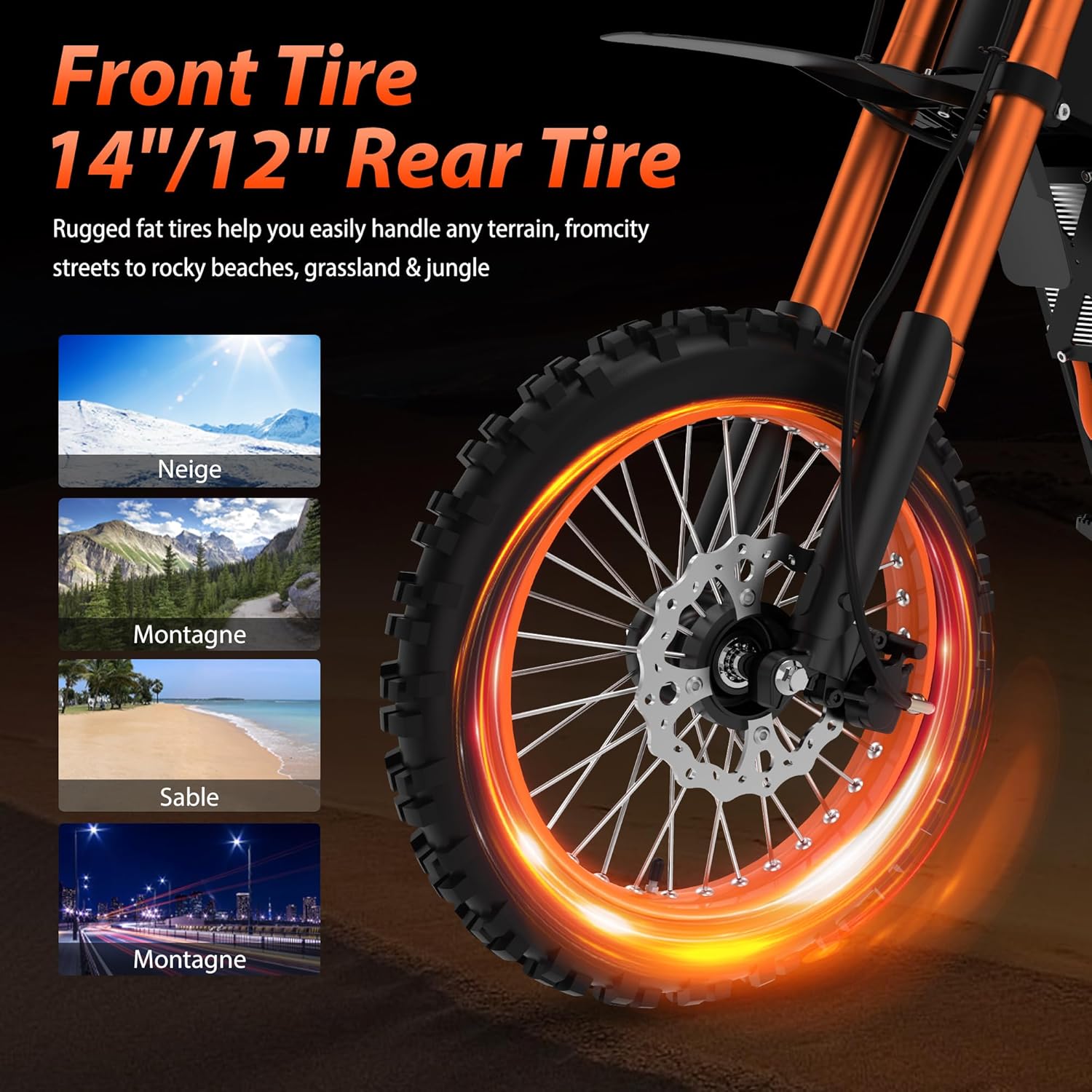 Soleil01 Electric-Dirt-Bike for Teens Adults, 14"/12" Fat Tire 2000W Electric-Motorcycle with 48V 21AH Battery Ebike 37MPH Hydraulic Brakes Mountain Off-Road EBike Fit Age 13+