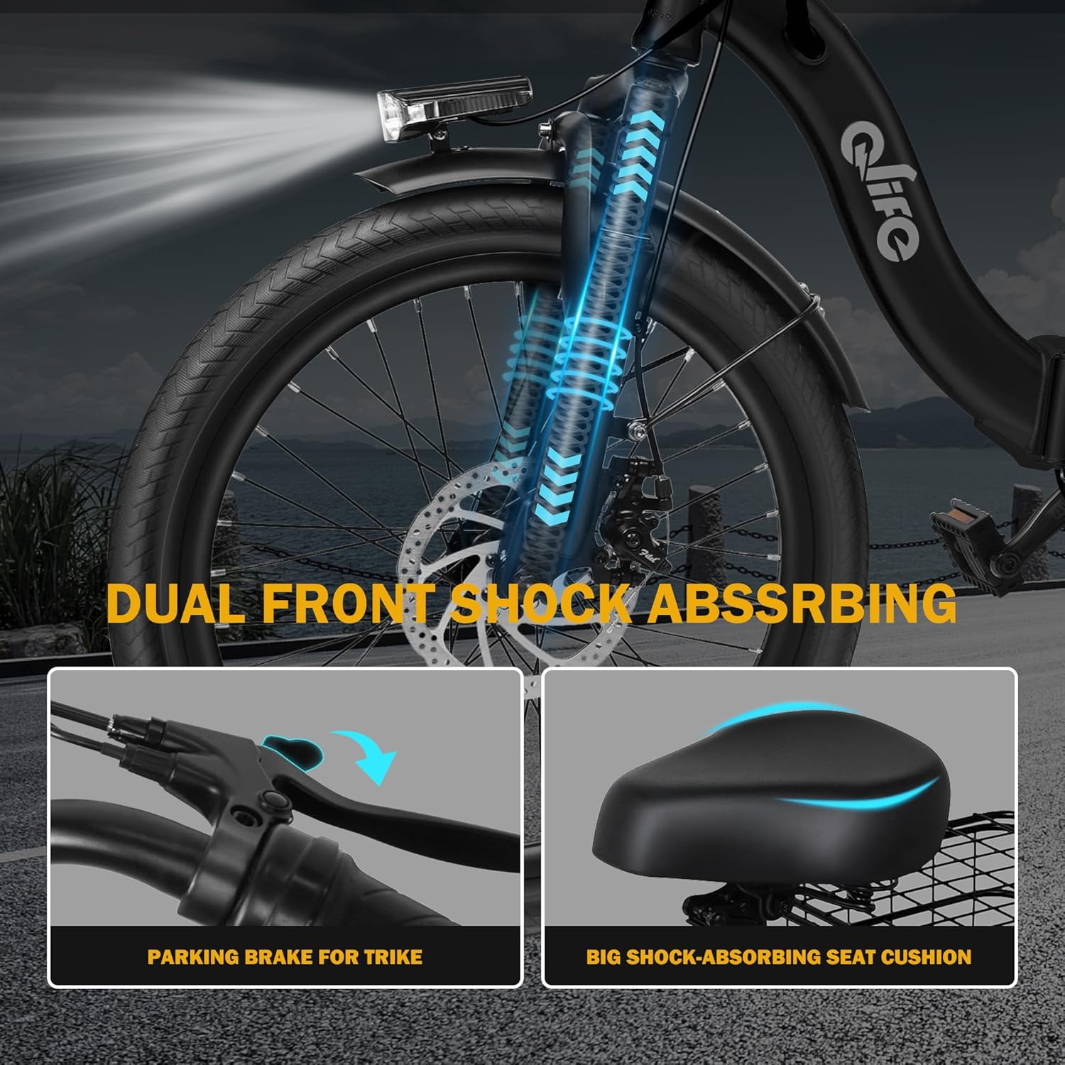 Qlife Triker Electric Bike, Peak 750W Brushless Motor Folding Trike Ebike, 468Wh Removable Battery, Step-Thru 3 Wheel Electric Bicycle, Up to 50 Miles, 20 Tire Tricycle for Adults