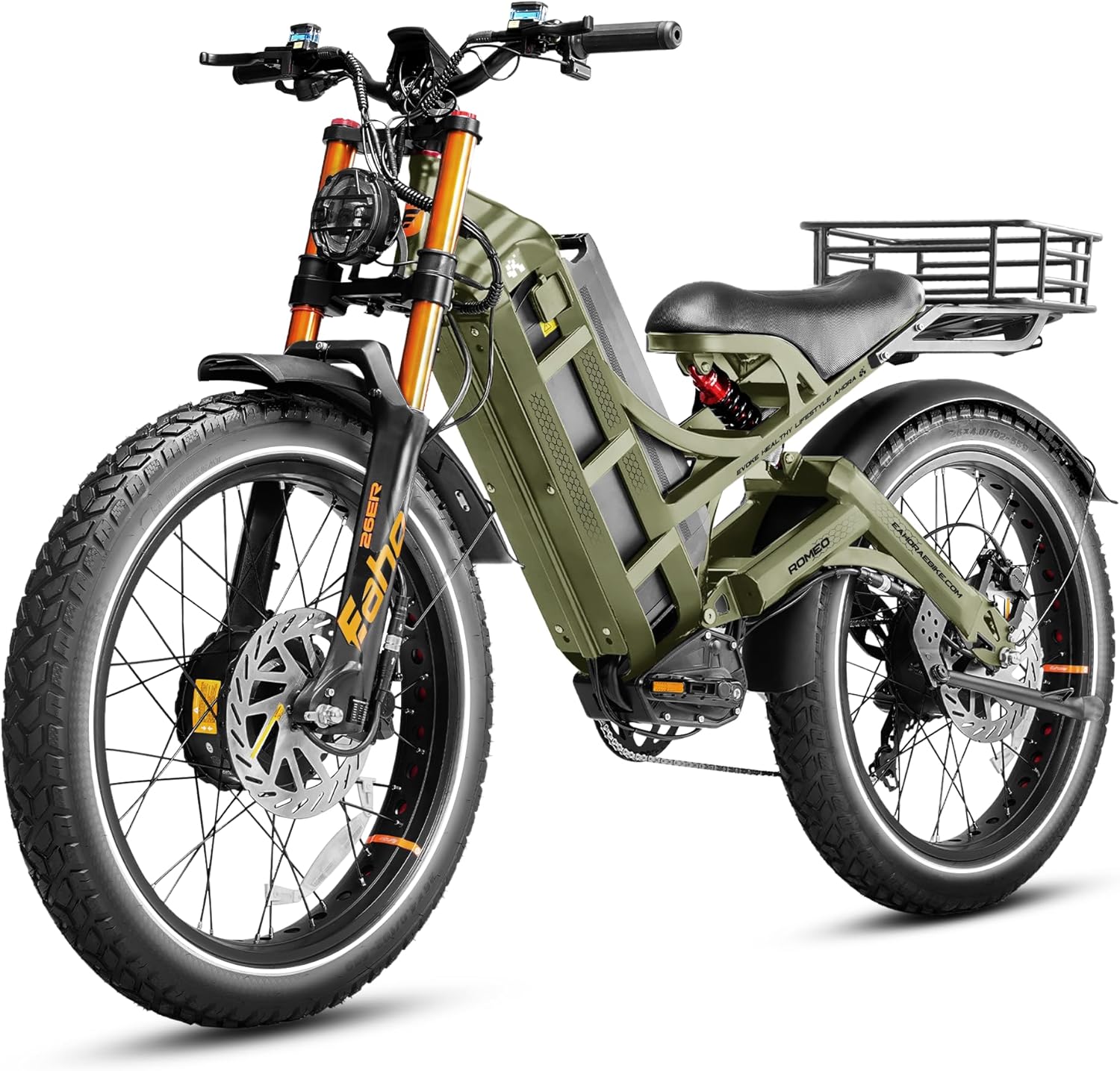 eAhora Romeo Pro 3 Peak 5600W Electric Bike for Adults Top Speeds Up To 50Mph, 60V 80Ah Battery 250 Miles, Long Range Dual Motors, Fat Tire Full Suspension