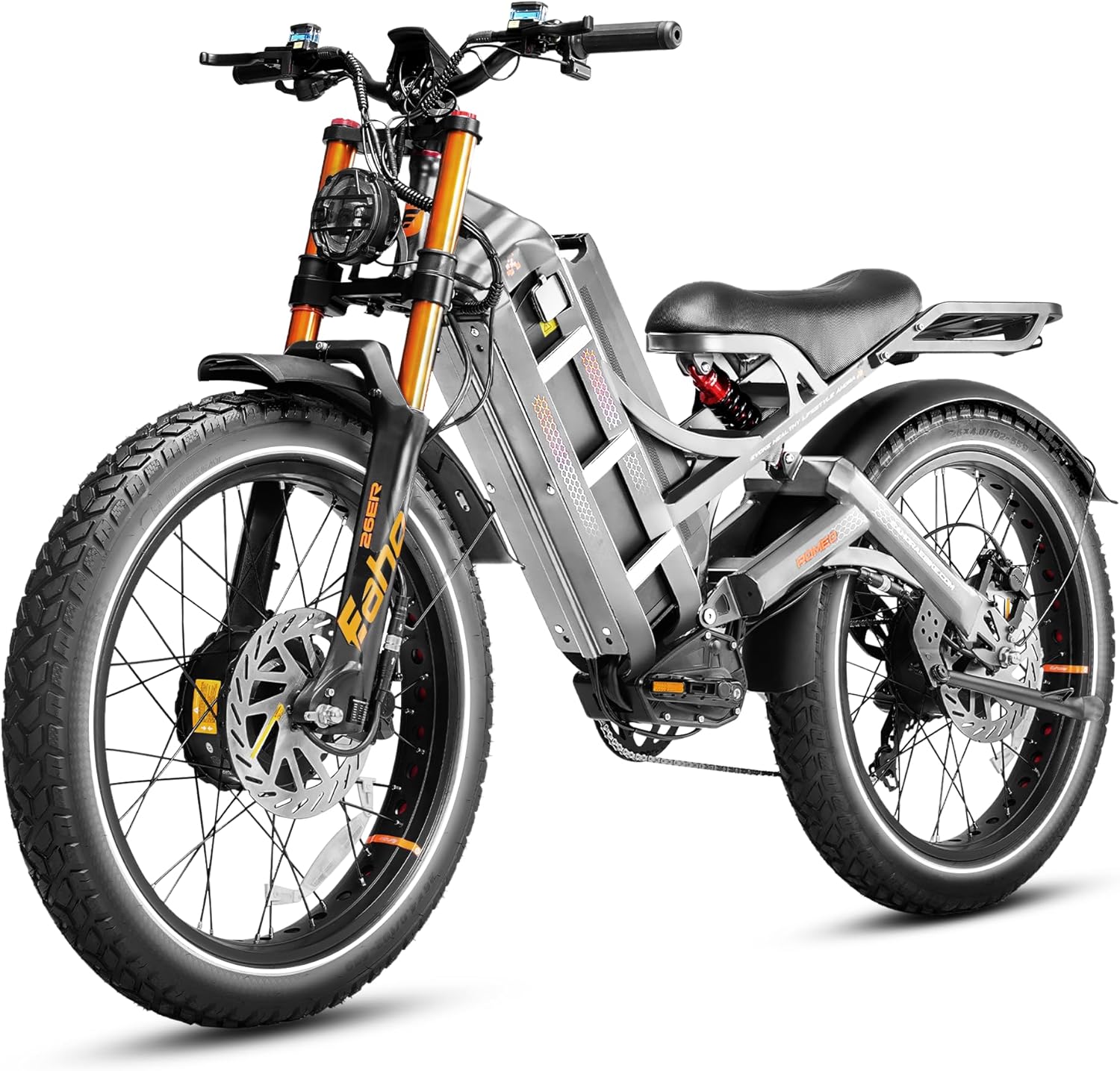eAhora Romeo Pro 3 Peak 5600W Electric Bike for Adults Top Speeds Up To 50Mph, 60V 80Ah Battery 250 Miles, Long Range Dual Motors, Fat Tire Full Suspension