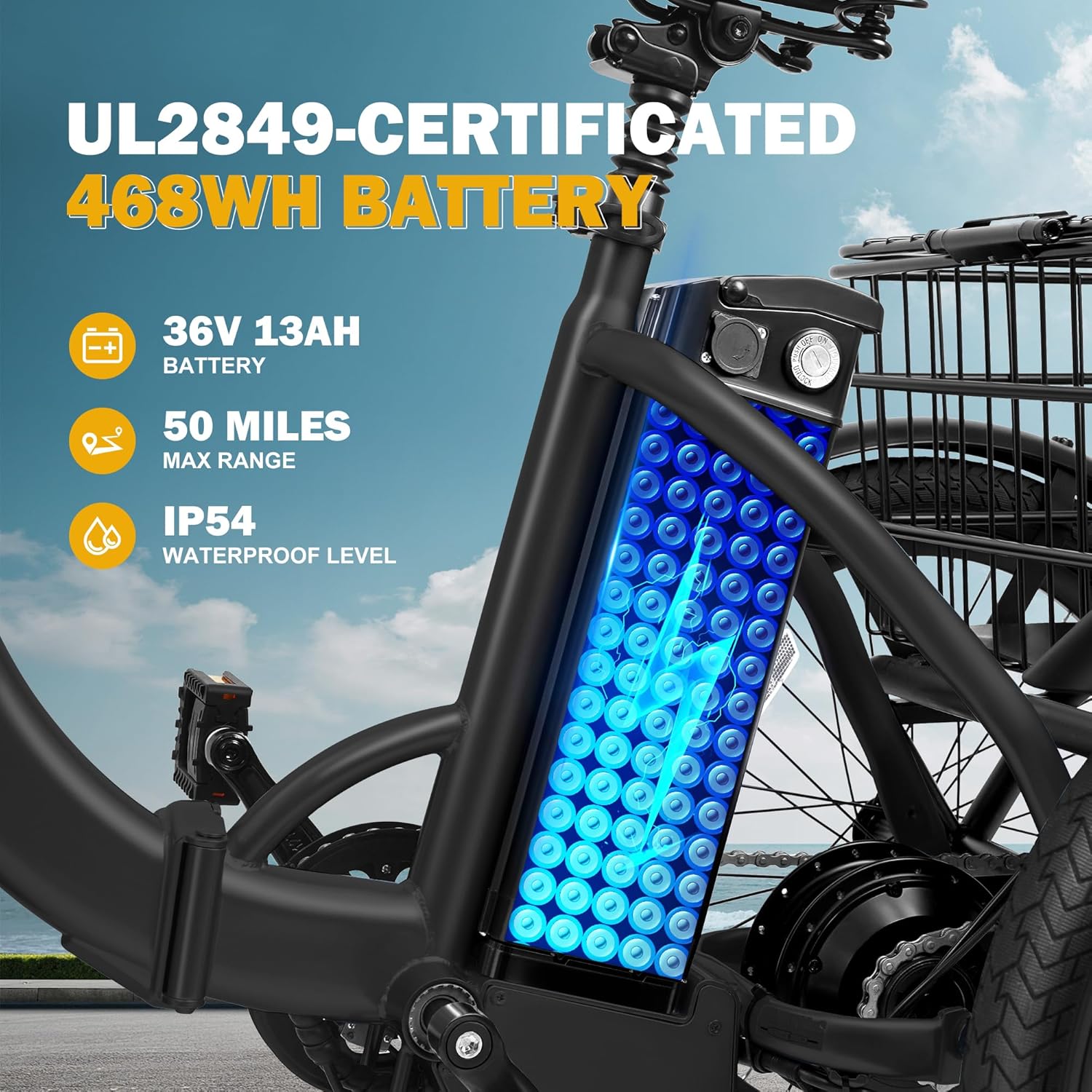 Qlife Triker Electric Bike, Peak 750W Brushless Motor Folding Trike Ebike, 468Wh Removable Battery, Step-Thru 3 Wheel Electric Bicycle, Up to 50 Miles, 20 Tire Tricycle for Adults