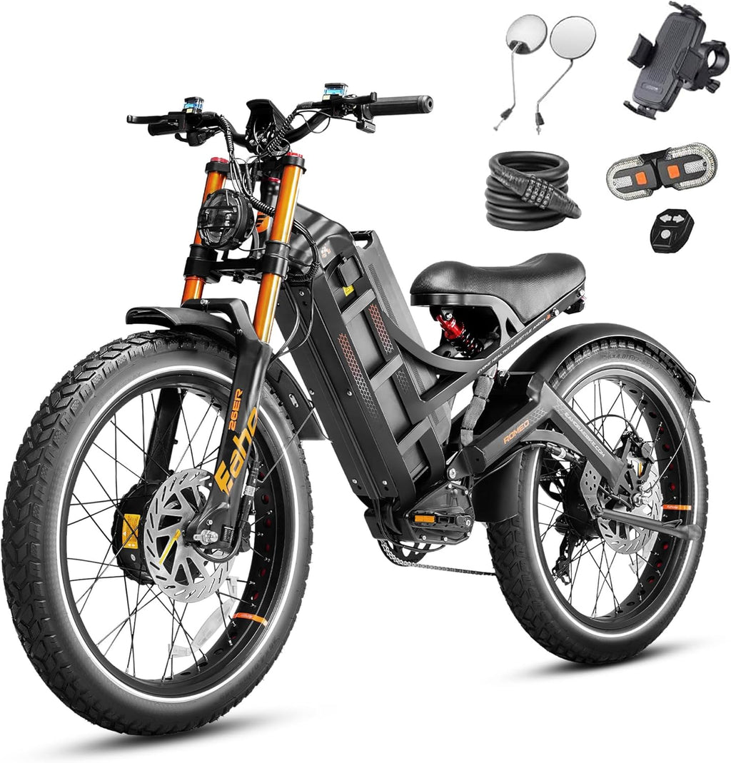 eAhora Romeo Pro 3 Peak 5600W Electric Bike for Adults Top Speeds Up To 50Mph, 60V 80Ah Battery 250 Miles, Long Range Dual Motors, Fat Tire Full Suspension
