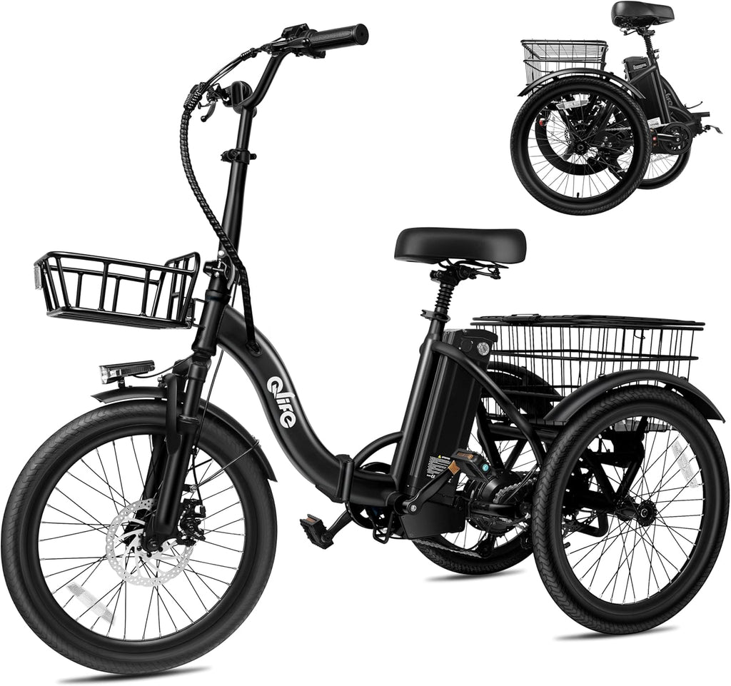 Qlife Triker Electric Bike, Peak 750W Brushless Motor Folding Trike Ebike, 468Wh Removable Battery, Step-Thru 3 Wheel Electric Bicycle, Up to 50 Miles, 20 Tire Tricycle for Adults