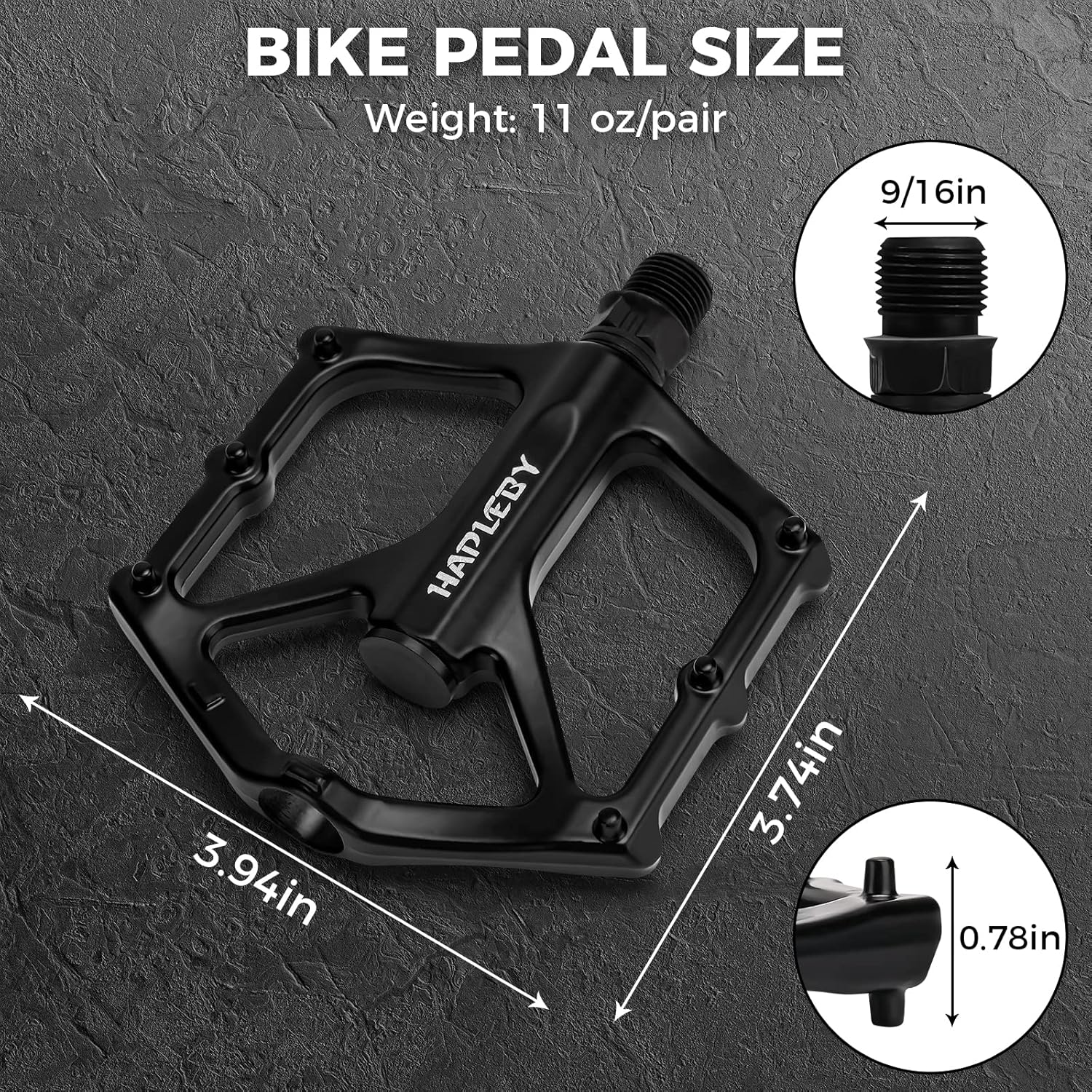 Hapleby Premium Bike Pedals of 9/16 Inch, Professional Mountain and Road Bike Flat Pedal with 2 Sealed Bearings, Wide Paltform and Lightweight of Bicycle Pedals, Come with Pedal Wrench 1PCS