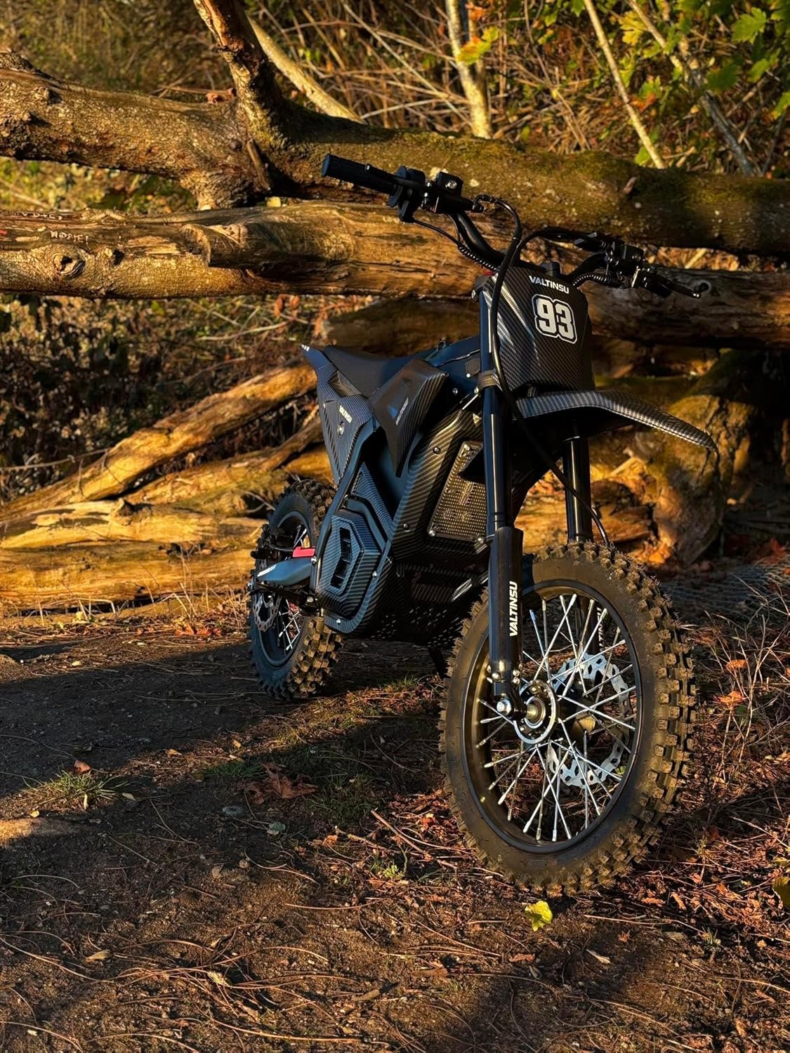 EM5 Electric Dirt Bike w/Light & Display, Off-Road Motorcycle 2600W 3 Speed Modes (Max 40MPH) 48V Range 53MI, 14"/12" Tires, Dual Suspension & Hydraulic Brakes Fit Age 13+, Carbon Fiber Style